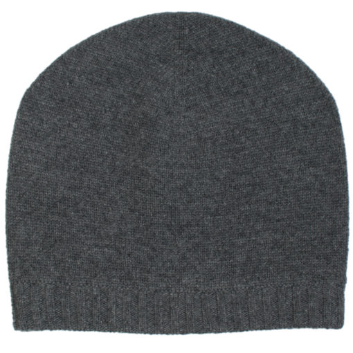 Ribbed Hem Hat - 100% Cashmere - Melange Dark Grey