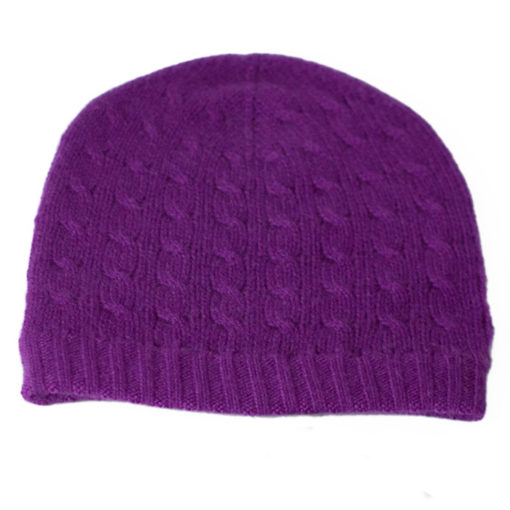 Cabled Hat - 100% Cashmere - Purple