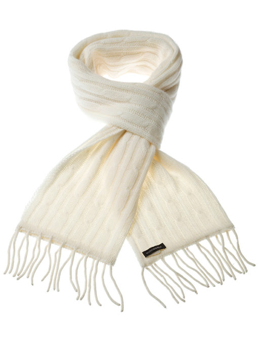 Cable Knit Scarf - 100% Cashmere - 35x180cm - White