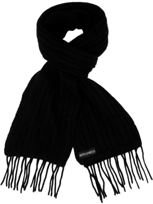 Cable Knit Scarf - 100% Cashmere - 35x180cm - Black
