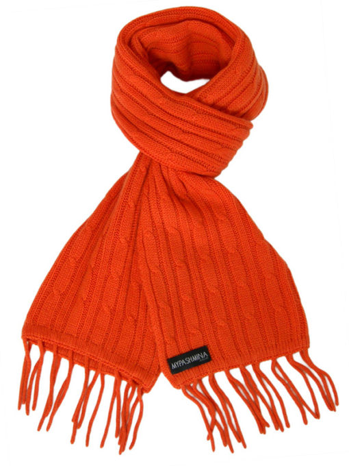 Cable Knit Scarf - 100% Cashmere - 35x180cm - Harvest Pumpkin