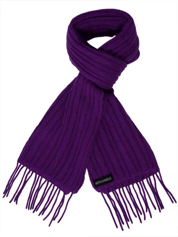 Cable Knit Scarf – 100% Cashmere – 35x180cm – Royal Purple – Pashmina ...