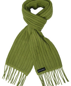 Cable Knit Scarf - 100% Cashmere - 35x180cm - Mosstone