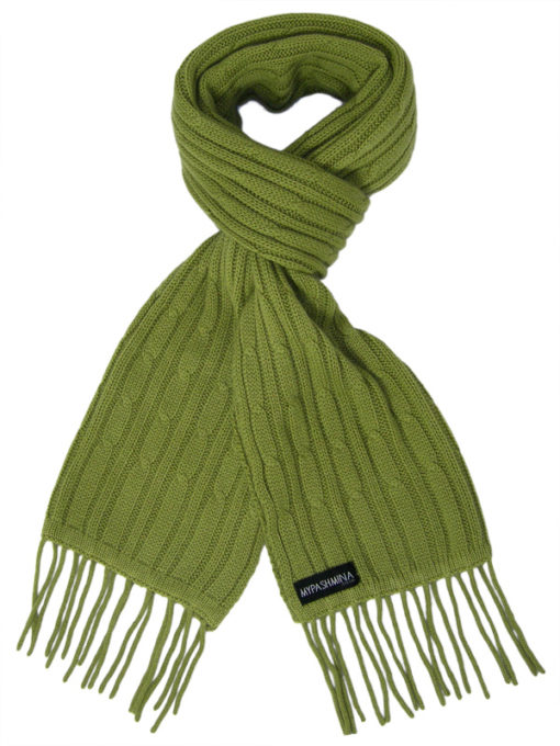 Cable Knit Scarf - 100% Cashmere - 35x180cm - Mosstone