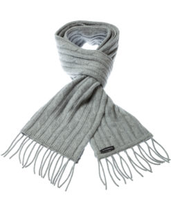 Cable Knit Scarf - 100% Cashmere - 35x180cm - Melange Light Grey