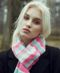 Knitted Stripey Scarf - 170x25cm - 100% Cashmere - Hot Sun