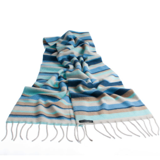 Knitted Stripey Scarf - 170x25cm - 100% Cashmere - Nautical