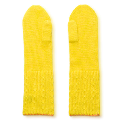 Cable Twist Mittens - 100% Cashmere - Buttercup mp12 / Apricot mp18