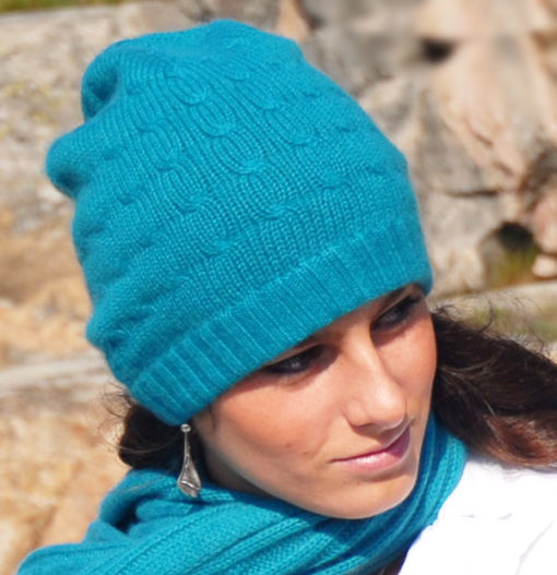 Cabled Hat - 100% Cashmere - Cosmic Sky