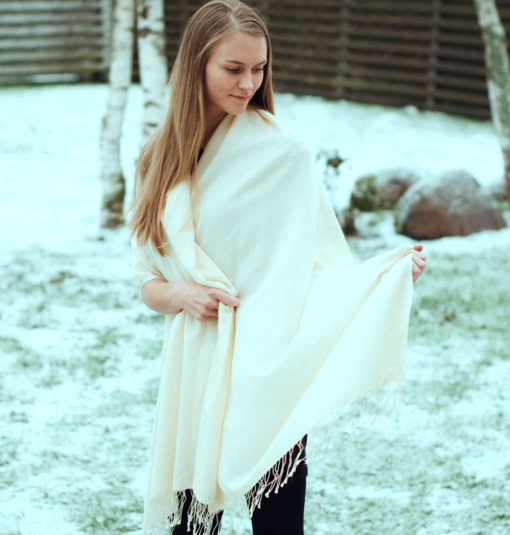 Pashmina Shawl - 90x200cm - 70% Cashmere / 30% Silk - Winter White