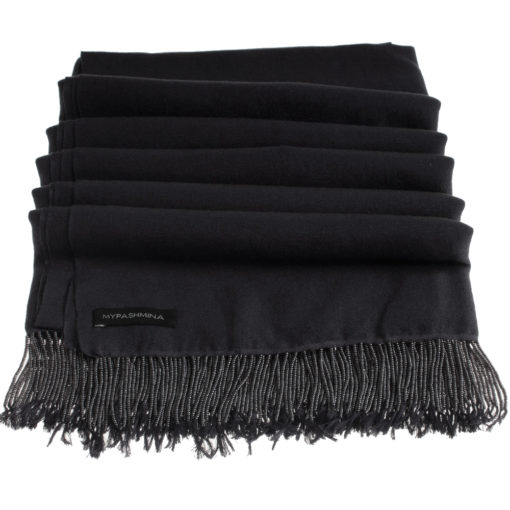 Pashmina Stole With Beaded Tassels - 70x200cm - Black