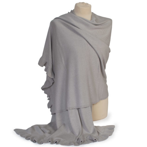 Cashmere and Silk knitted frilled edge shawl