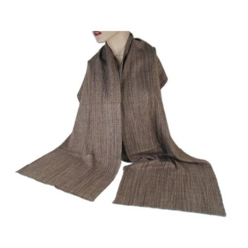 Striped Heavyweight Scarf - 40x200cm - Beige/Brown - 98% Cashmere/2% Silk