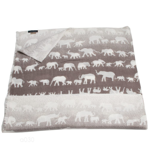 Printed Stole - 100% Cashmere - Diamond Weave - Elephants - 70x200cm