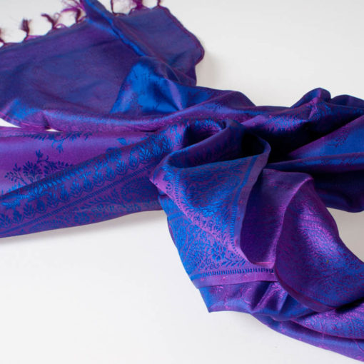 Varanasi Silk Scarf - 24x180cm - Jacquard - Purple / Blue