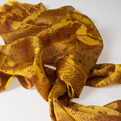 Varanasi Silk Scarf - 24x180cm - Jacquard - Golden Yellow / Brown