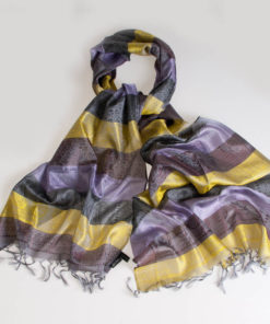 Varanasi Silk Scarf - 55x180cm - Stripey - Yellow Lilac Black