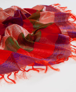 Varanasi Silk Scarf - 55x180cm - Stripey - Peach Red Purple Green