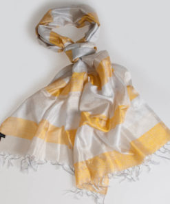 Varanasi Silk Scarf - 55x180cm - Stripey - Creme Beige Yellow