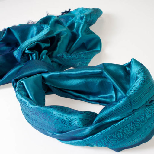 Varanasi Silk Scarf - 55x180cm - Jacquard - Blue / Turquoise