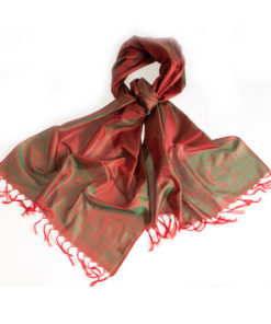 Varanasi Silk Scarf - 55x180cm - Jacquard - Red / Green