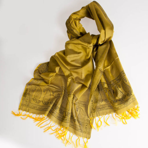 Varanasi Silk Scarf - 55x180cm - Jacquard - Yellow / Black