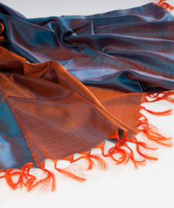 Varanasi Silk Scarf - 55x180cm - Reversible - Turquoise / Orange