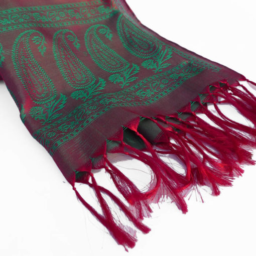 Varanasi Silk Scarf - Red/Green - 26x180cm