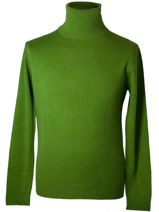 Mens Classic Polo Neck - 100% Cashmere - Large - Willow Bough