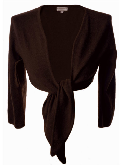 Ladies Front Tie Cardigan - 100% Cashmere - Small - Rich Chocolate