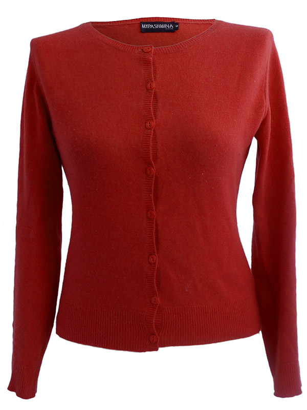 Ladies O Neck Cardigan – 100% Cashmere – XL – Poppy Red – Pashmina ...