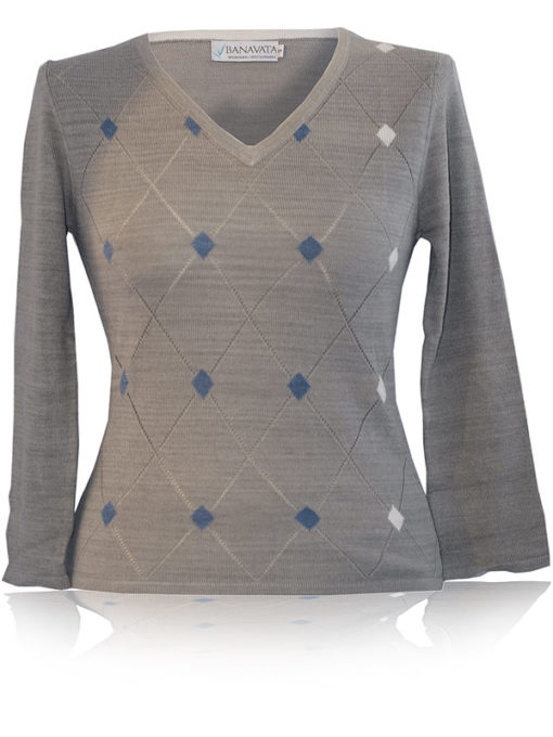 Ladies Argylev-Neck - 80% Bamboo/20% Cashmere - Grey all Vegetable Dyes - Extra Large