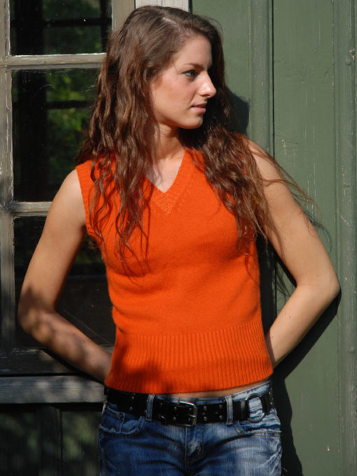 Ladies Short Sleevetop - Harvest Pumpkin - 100% Cashmere - XS Size 32"