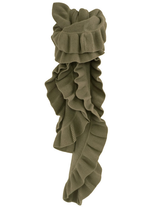 Frilled Edge Knitted Cashmere Scarf - 100% Cashmere - 32x150cm - Cinder