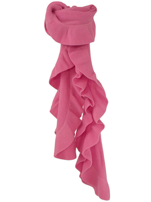 Frilled Edge Knitted Cashmere Scarf - 100% Cashmere - 32x150cm - Dry Rose